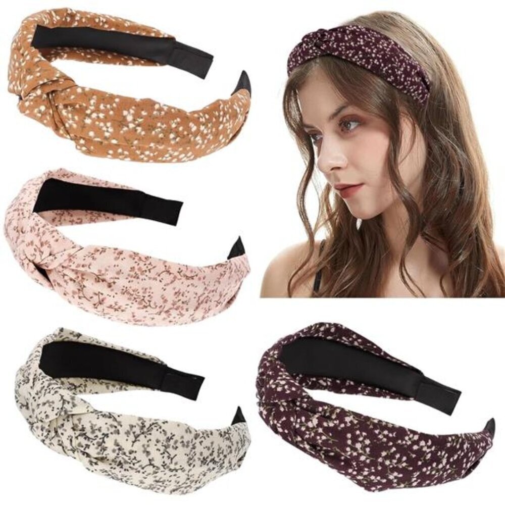 4Pcs Floral Knotted Headbands for Women Fashion, Top Knot Fabric Headbands - Picture 3 of 7